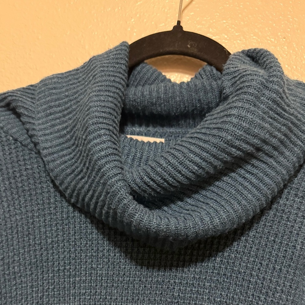 Old Navy Teal Blue Textured Cowl Neck Sweater XL | Oversized Cozy Tunic Knit - Picture 5 of 5